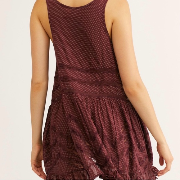 Free People Intimately Voile Trapeze Lace Ruffle Slip Dress in burgundy - Picture 3 of 7